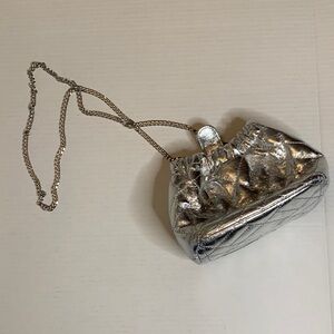 Silver Quilted Shiny Zara Purse Chain Bucket Bag
